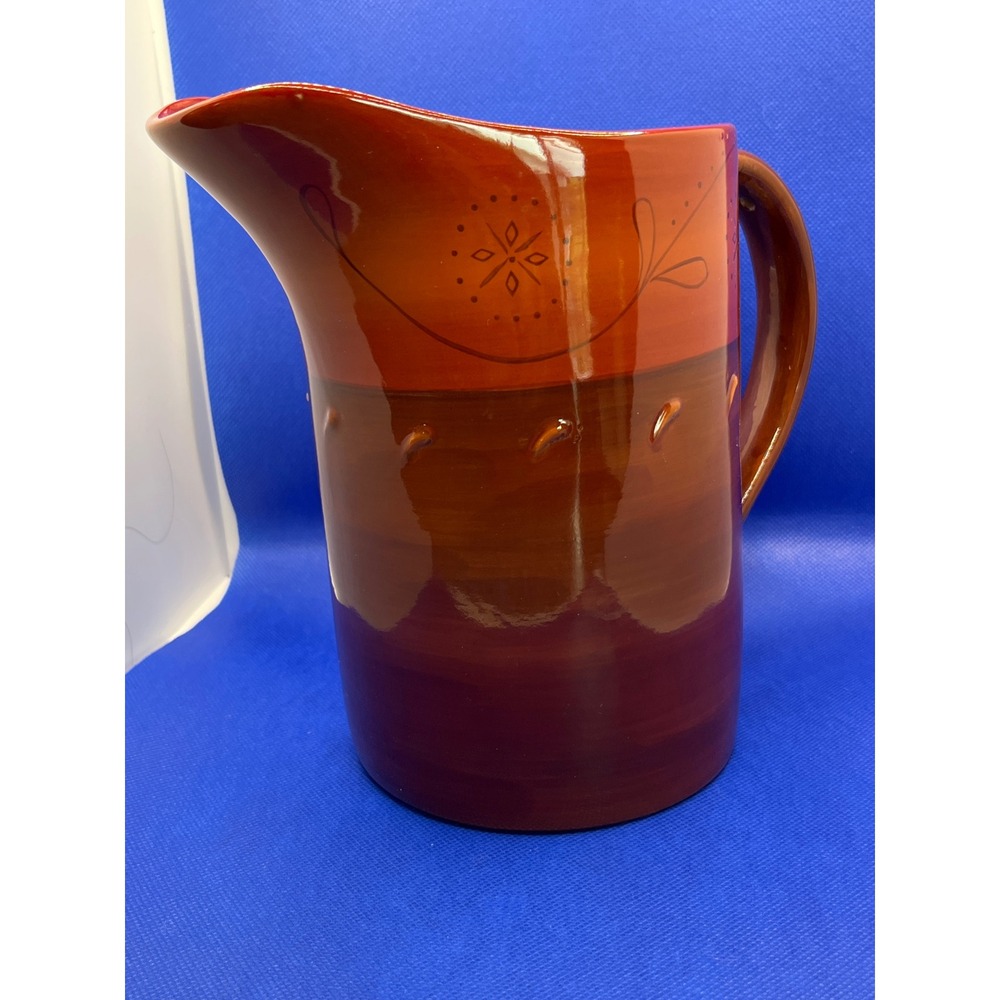 Demdaco Mountain Vista Pitcher Deb Hrabik Hand Painted Ceramic Terra Cotta 8in